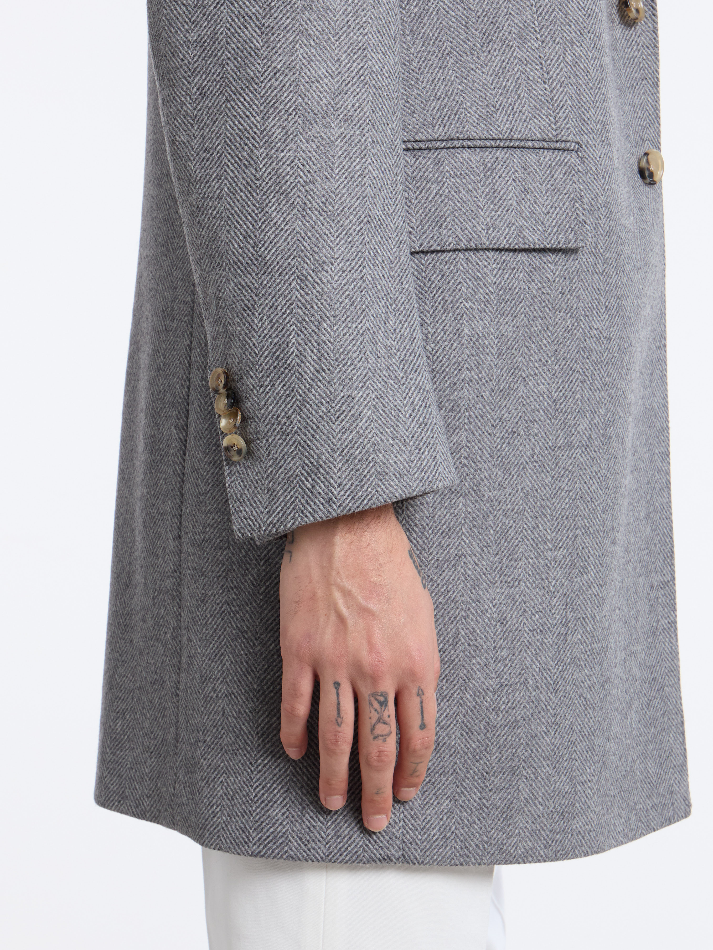 SINGLE-BREASTED WOOL/CASHMERE HERRINGBONE COAT - GREY - LUIGI